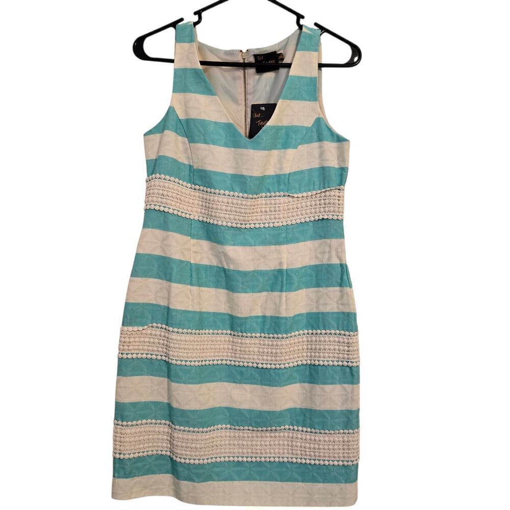 Just Taylor Turquoise Cream Sleeveless Dress Women’s Size 2 Lined